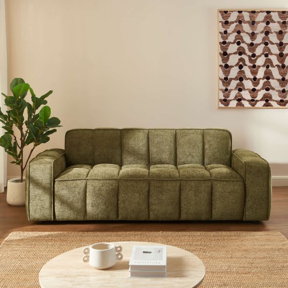 Canapé ALISTAIR 3 places tissu chenille vert