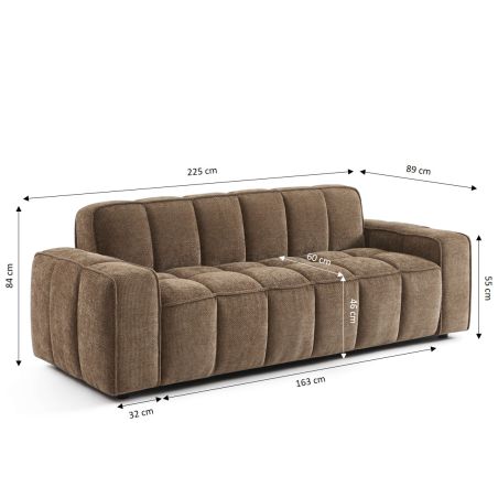 Canapé ALISTAIR 3 places tissu chenille marron