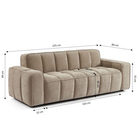 Canapé ALISTAIR 3 places tissu chenille beige