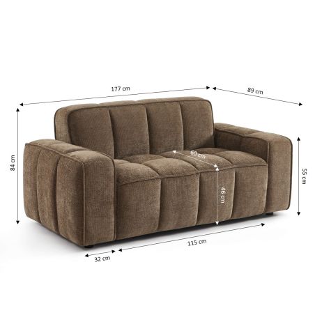 Canapé ALISTAIR 2 places tissu chenille marron