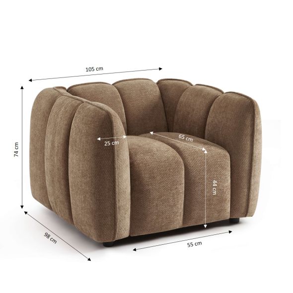 Fauteuil MATILDA 1 place tissu chenille marron
