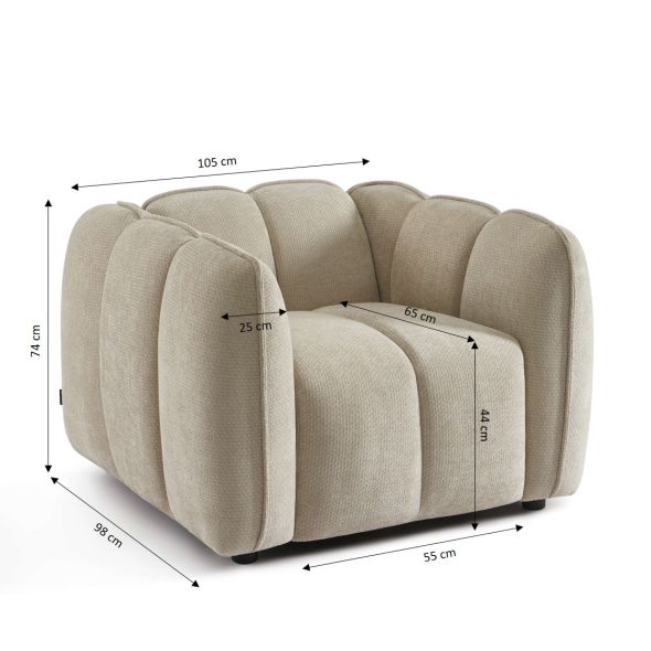 Fauteuil MATILDA 1 place tissu chenille beige