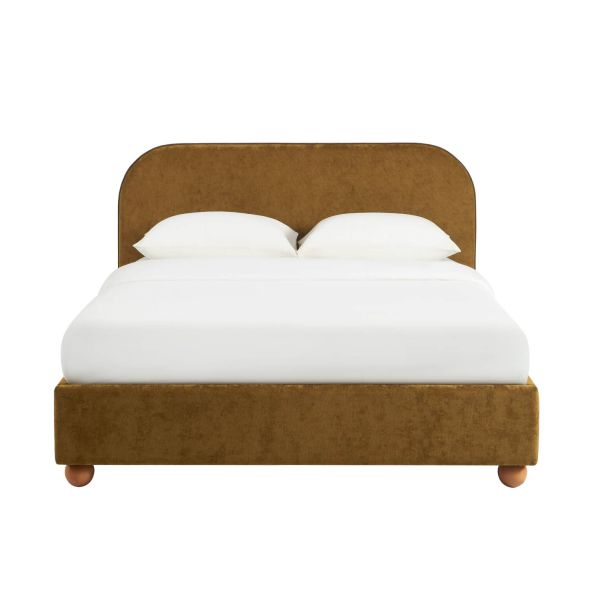Lit coffre PILKA 140x190 tissu chenille bronze sommier inclus