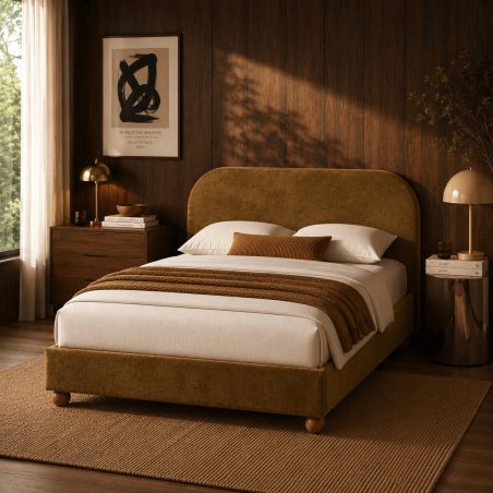 Lit coffre PILKA 140x190 tissu chenille bronze sommier inclus