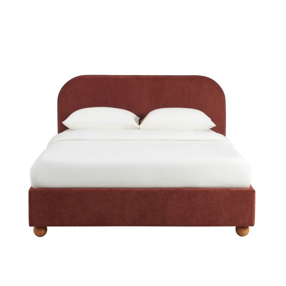 Lit coffre PILKA 140x190 tissu chenille bordeaux sommier inclus