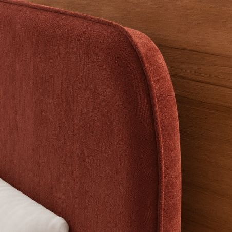 Lit coffre PILKA 140x190 tissu chenille bordeaux sommier inclus