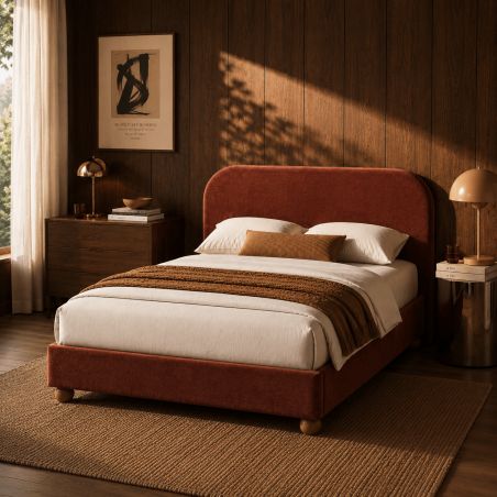 Lit coffre PILKA 140x190 tissu chenille bordeaux sommier inclus