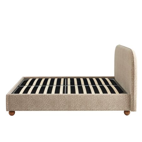 Lit coffre PILKA 160x200 tissu jacquard léopard beige sommier inclus