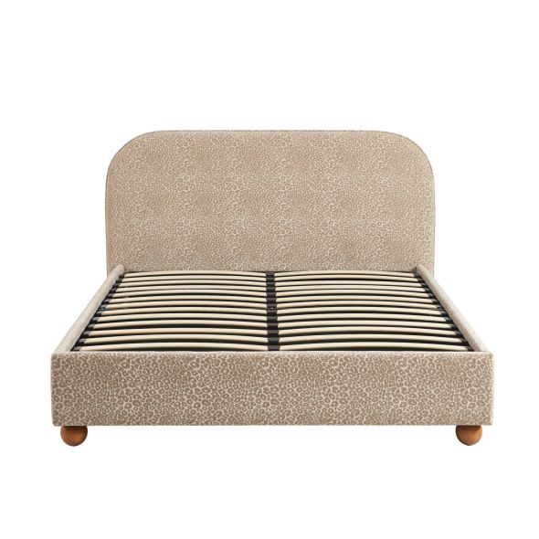 Lit coffre PILKA 160x200 tissu jacquard léopard beige sommier inclus