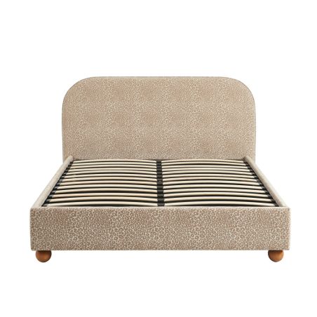 Lit coffre PILKA 160x200 tissu jacquard léopard beige sommier inclus