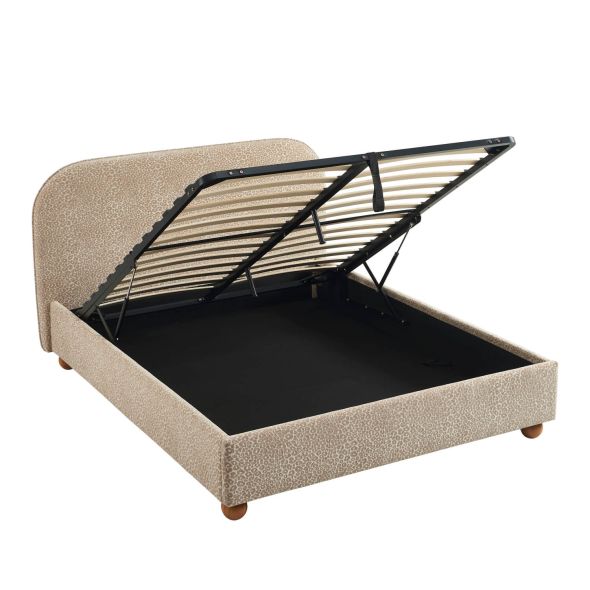 Lit coffre PILKA 160x200 tissu jacquard léopard beige sommier inclus