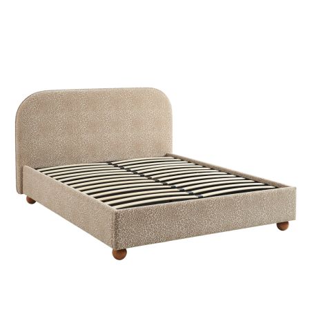 Lit coffre PILKA 160x200 tissu jacquard léopard beige sommier inclus