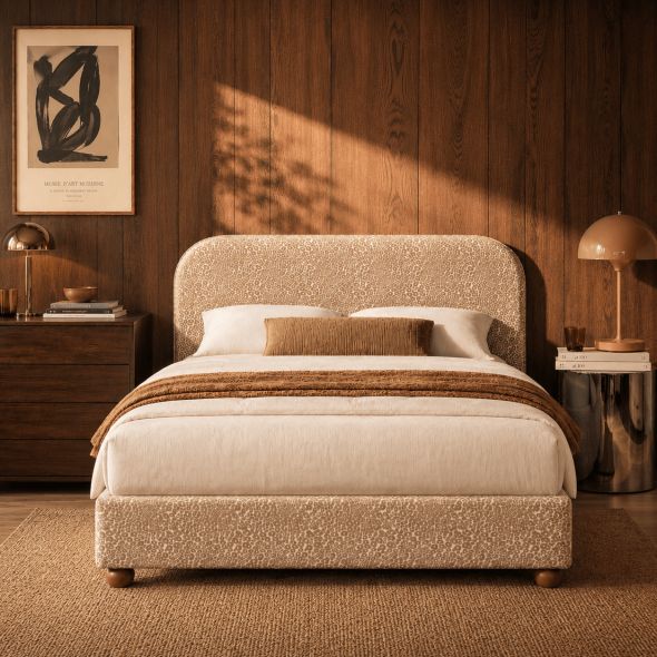 Lit coffre PILKA 160x200 tissu jacquard léopard beige sommier inclus