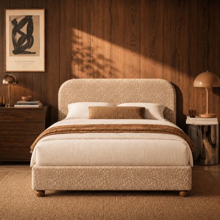 Lit coffre PILKA 160x200 tissu jacquard léopard beige sommier inclus