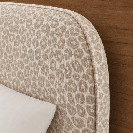 Lit coffre PILKA 160x200 tissu jacquard léopard beige sommier inclus