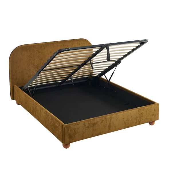 Lit coffre PILKA 160x200 tissu chenille bronze sommier inclus