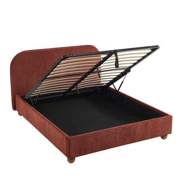 Lit coffre PILKA 160x200 tissu chenille bordeaux sommier inclus