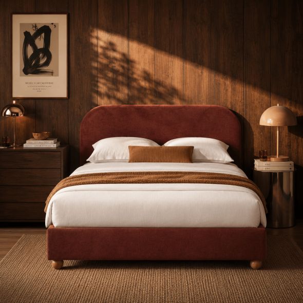 Lit coffre PILKA 160x200 tissu chenille bordeaux sommier inclus