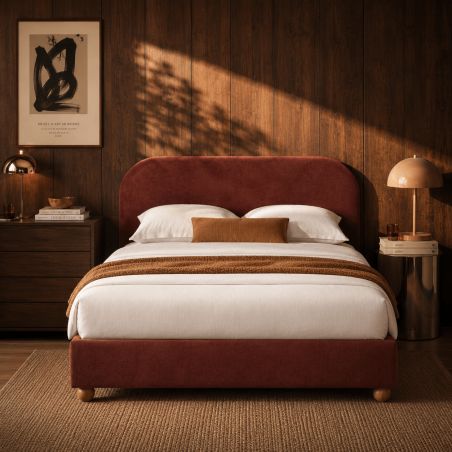 Lit coffre PILKA 160x200 tissu chenille bordeaux sommier inclus