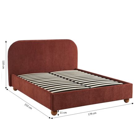 Lit coffre PILKA 160x200 tissu chenille bordeaux sommier inclus