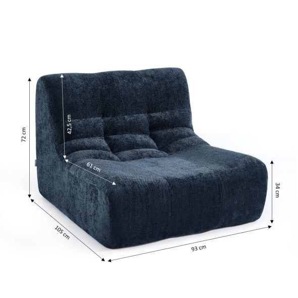 Chauffeuse JANIS modulable 1 place tissu chenille bleu