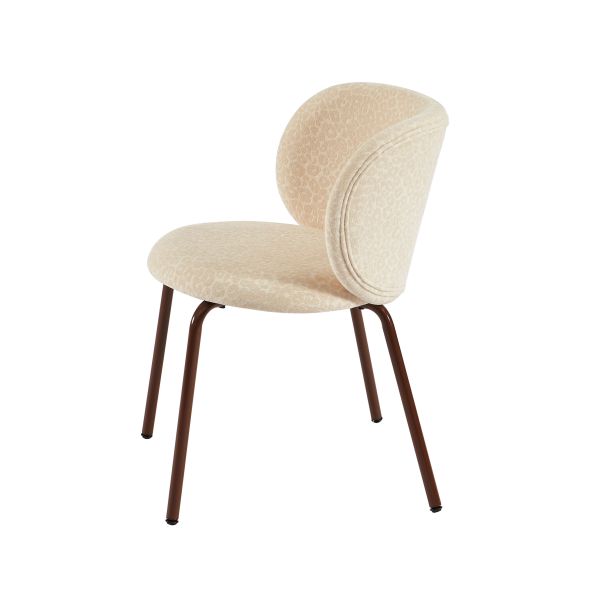 Lot de 2 chaises SERENA tissu jacquard léopard écru et pieds métal marron