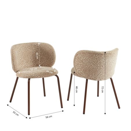 Lot de 2 chaises SERENA tissu jacquard léopard beige et pieds métal marron