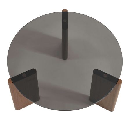 Table basse OLIE verre trempé noir et placage noyer 75cm