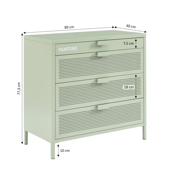 Commode PANTONE 4 tiroirs métal vert amande 80cm