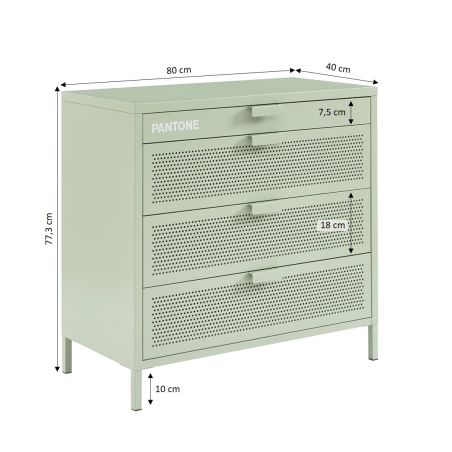 Commode PANTONE 4 tiroirs métal vert amande 80cm