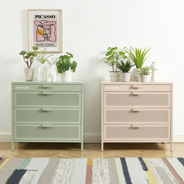 Commode PANTONE 4 tiroirs métal vert amande 80cm