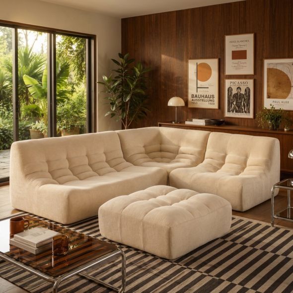 Banquette JANIS modulable 2 places velours beige