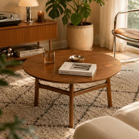 Table basse DOLLY placage frêne couleur noyer 80cm