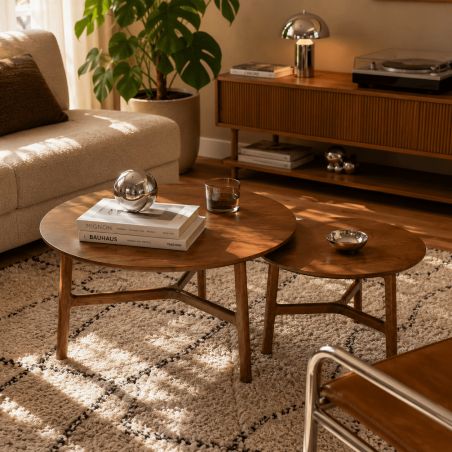 Table basse DOLLY placage frêne couleur noyer 80cm