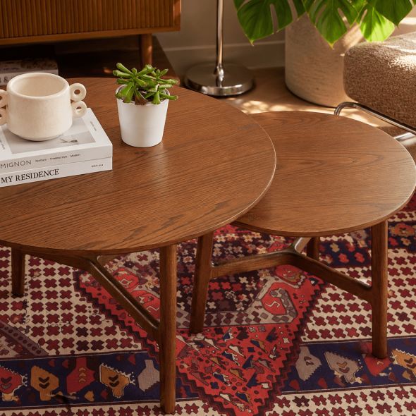 Table basse DOLLY placage frêne couleur noyer 80cm