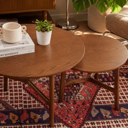 Table basse DOLLY placage frêne couleur noyer 80cm