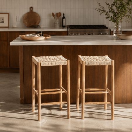Lot de 2 tabourets ELLIO chêne massif et corde