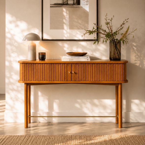 Console ERNEST frêne foncé portes tambour 110cm