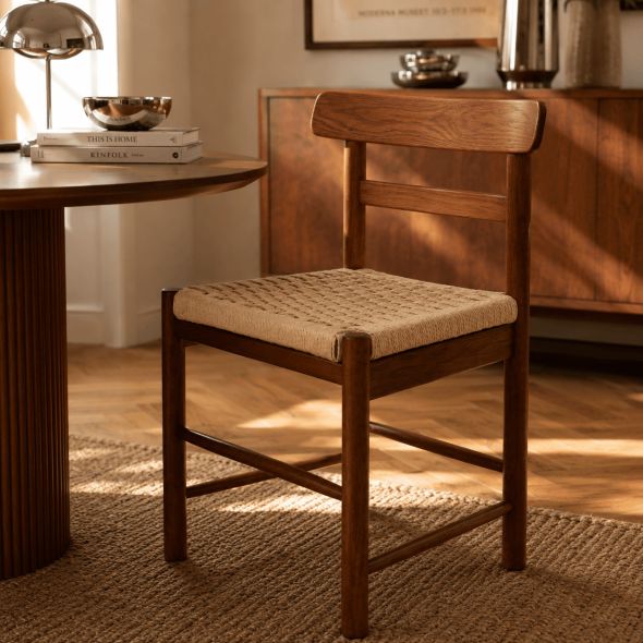 Lot de 2 chaises GIGI chêne massif couleur noyer et corde
