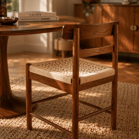 Lot de 2 chaises GIGI chêne massif couleur noyer et corde