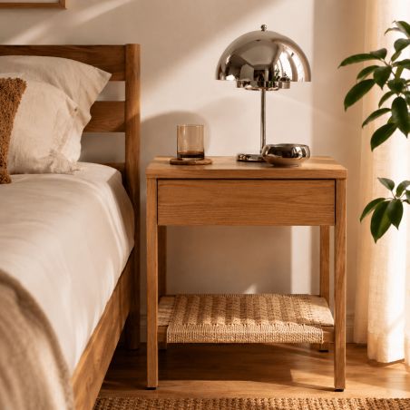 Table de chevet GINKO placage chêne et corde 50cm