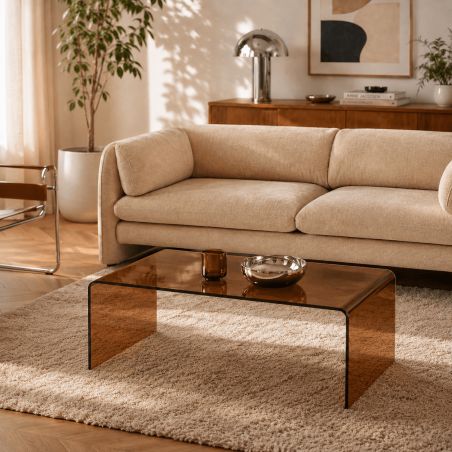 Table basse GINZA verre trempé caramel 120cm