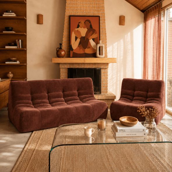 Chauffeuse JANIS modulable 1 place velours bordeaux