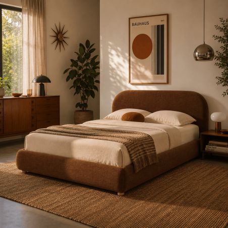 Lit coffre JELLY 160x200 tissu bouclette marron sommier inclus