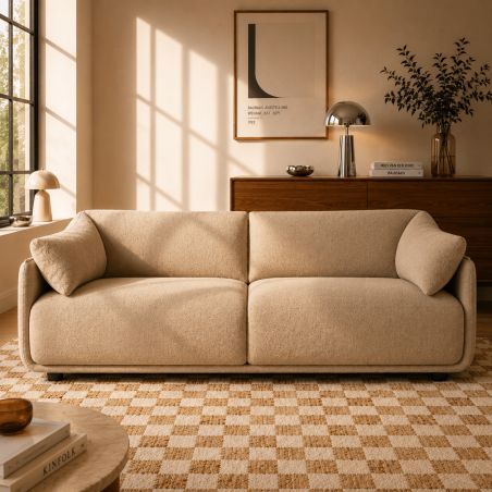 Canapé KURLY 3 places tissu chenille tramé beige