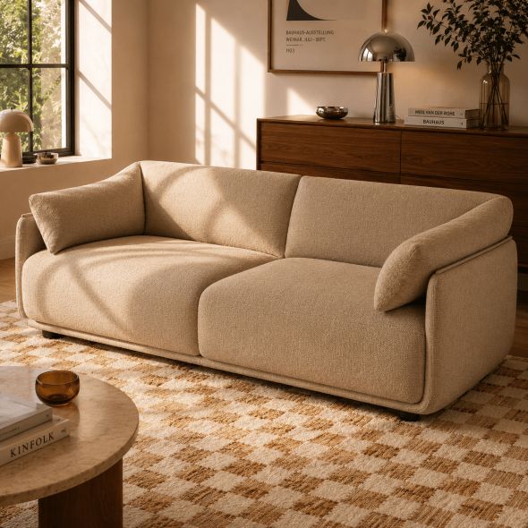 Canapé KURLY 3 places tissu chenille tramé beige