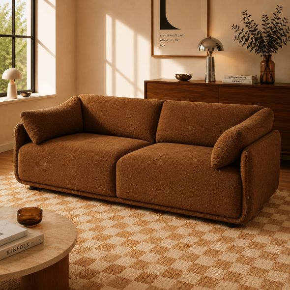 Canapé KURLY 3 places tissu chenille tramé marron