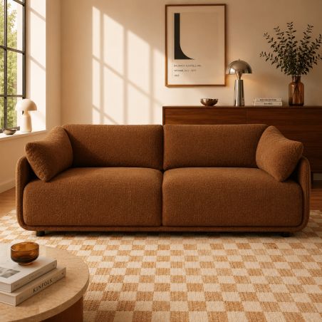 Canapé KURLY 3 places tissu chenille tramé marron