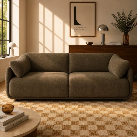 Canapé KURLY 3 places tissu chenille tramé taupe