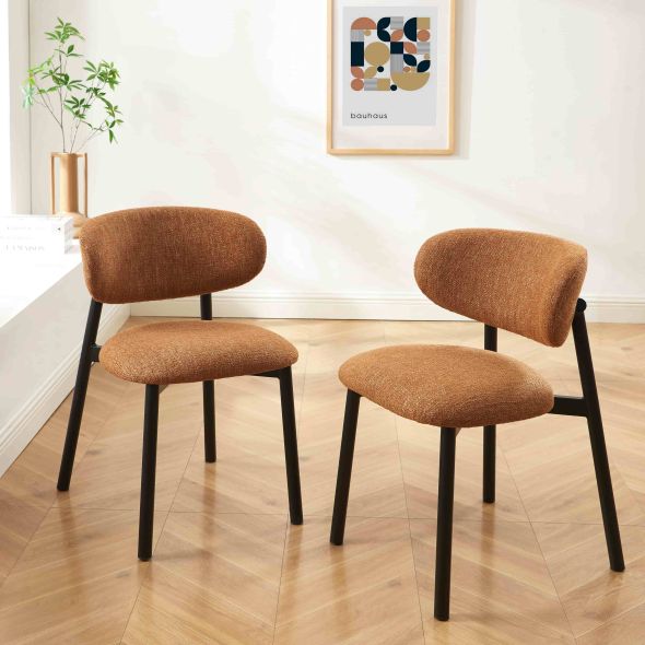 Lot de 4 chaises CIARA bouclette terracotta et pieds métal noir